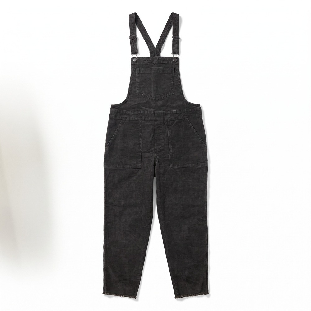Aerie S Charcoal Gray Corduroy Bib Overalls Womens Casual Boho Cropped Raw Hem